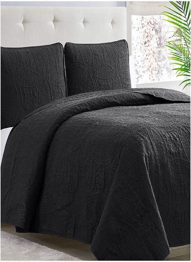 mellanni - Mellanni Twin Bedspread Coverlet Set - Black Bedding Cover with Sham - Ultrasonic Quilting Technology - 2 Piece Twin Black Quilt Set - Bedspreads & Coverlets (Twin, Black) - Image 1
