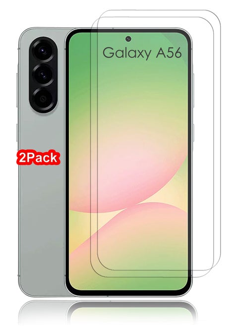 2 Pieces of Samsung Galaxy A56 Tempered Glass Screen Protector – High Transparency, Delicate Touch, Anti-Explosion, Smooth Arc Edges, Easy Installation,
