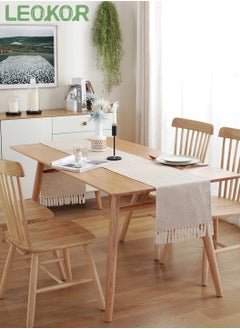 LEOKOR Farmhouse Rustic Linen Table Runner with Handmade Tassel 33x183CM  - Image 1