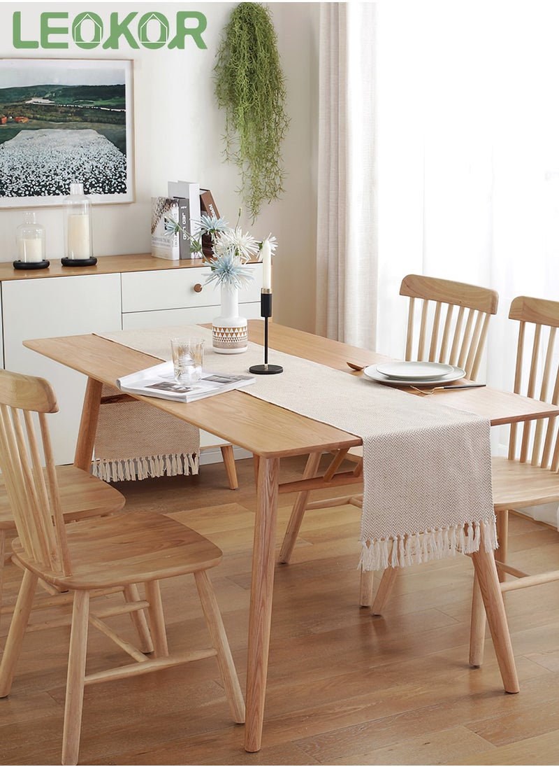 LEOKOR - Farmhouse Rustic Linen Table Runner with Handmade Tassel 33x183CM - Image 1