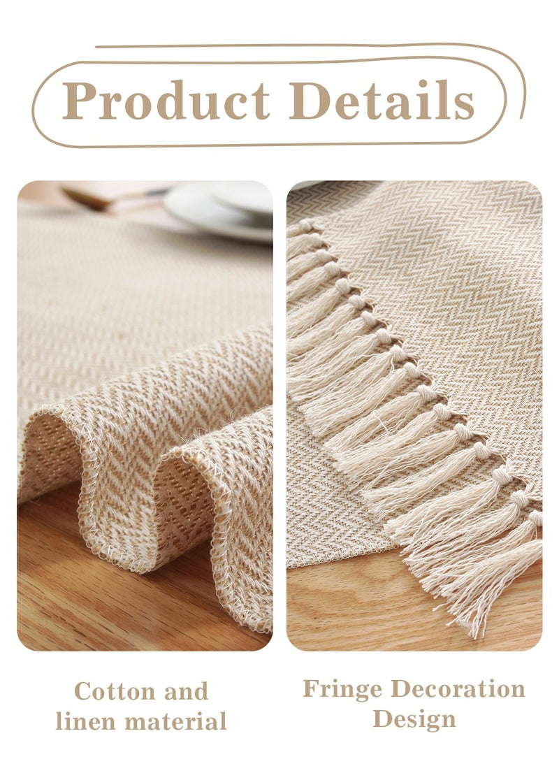 LEOKOR - Farmhouse Rustic Linen Table Runner with Handmade Tassel 33x183CM - Image 1
