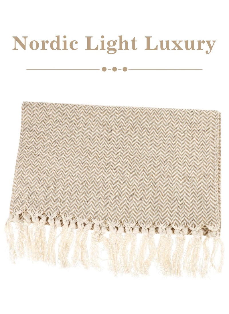 LEOKOR - Farmhouse Rustic Linen Table Runner with Handmade Tassel 33x183CM - Image 1