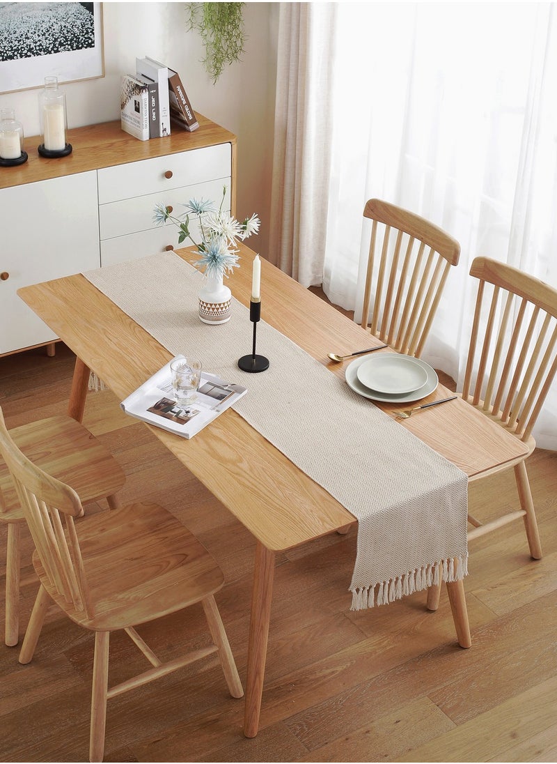 LEOKOR - Farmhouse Rustic Linen Table Runner with Handmade Tassel 33x183CM - Image 1
