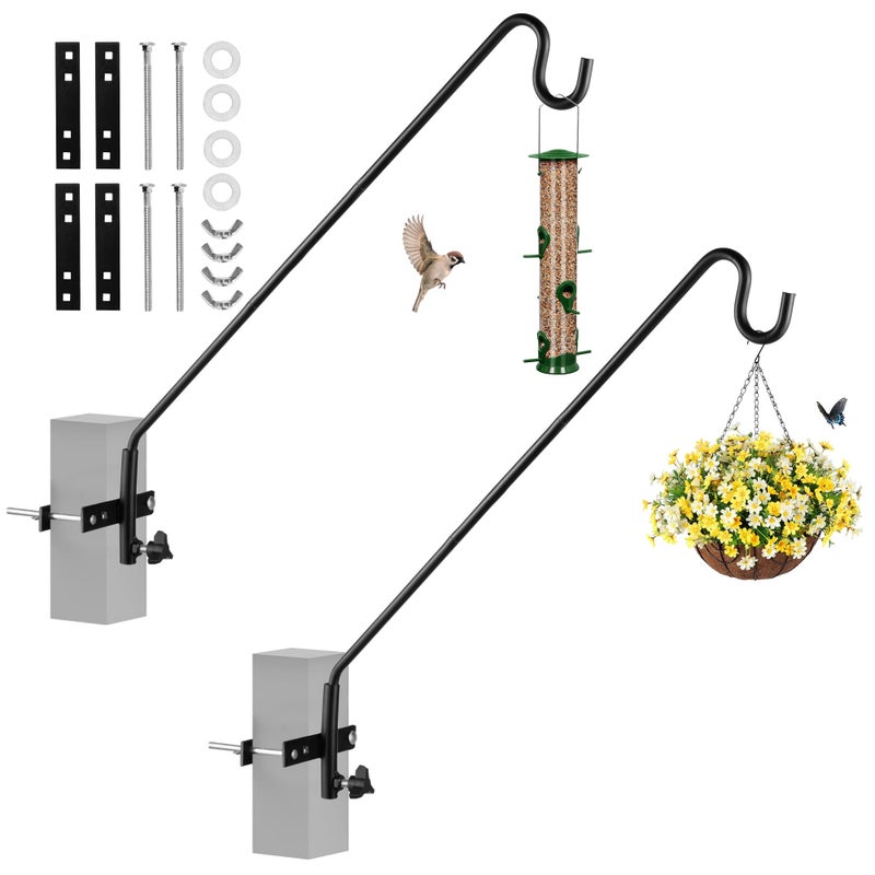MIXXIDEA 2 Packs Extended Fence Deck Heavy Duty Bird Feeder Hook, 360 Degree Rotary and Length Adjustable Plant Bracket for Bird Feeders Planters Suet Baskets Lanterns Wind Chimes and More - Image 1
