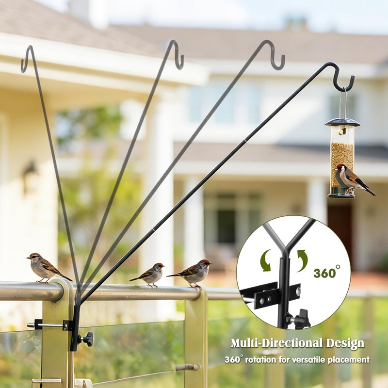 MIXXIDEA 2 Packs Extended Fence Deck Heavy Duty Bird Feeder Hook, 360 Degree Rotary and Length Adjustable Plant Bracket for Bird Feeders Planters Suet Baskets Lanterns Wind Chimes and More - Image 5