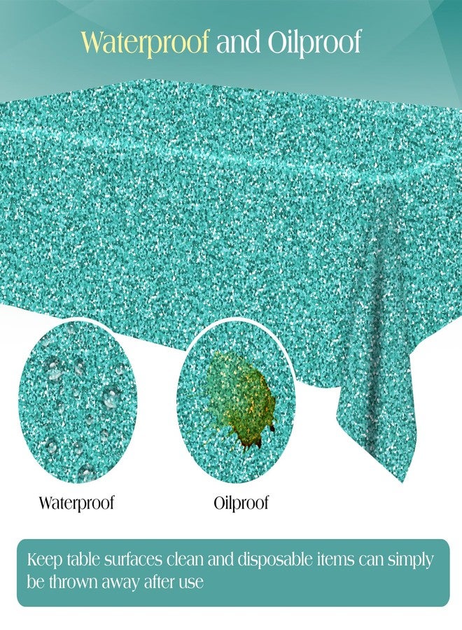 eggigi Teal and Silver Tablecloths, Teal and Silver Glitter Table Cover,Disposable Teal Blue Table Cover for Wedding Anniversary Silver Glitter Party Supplies (2) - Image 4