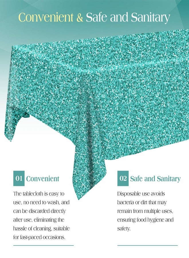 eggigi Teal and Silver Tablecloths, Teal and Silver Glitter Table Cover,Disposable Teal Blue Table Cover for Wedding Anniversary Silver Glitter Party Supplies (2) - Image 5