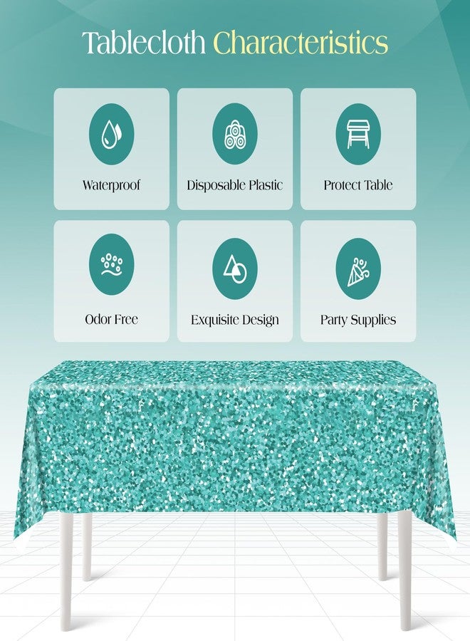 eggigi Teal and Silver Tablecloths, Teal and Silver Glitter Table Cover,Disposable Teal Blue Table Cover for Wedding Anniversary Silver Glitter Party Supplies (2) - Image 3