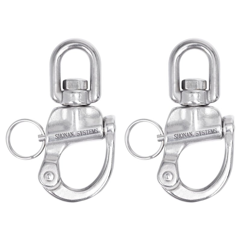 Shonan.Systems SHONAN 3.5" Quick Release Snap Shackle, 2 Pack Large Marine Quick Release Clips Swivel Eye Snap Shackles, Stainless Steel Sailing Shackles Rigging Clips for Sailboat Halyard - Image 1