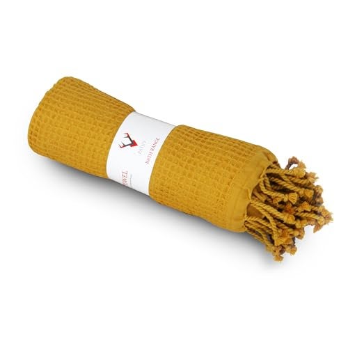 PATVY Bath Towels - 100% Cotton Waffle Weave Large Size Towels (75 x 150cm) - Quick Absorption &Faster Drying Bath Towel for Women & Men (Pack of 1, Mustard Yellow) - Image 1