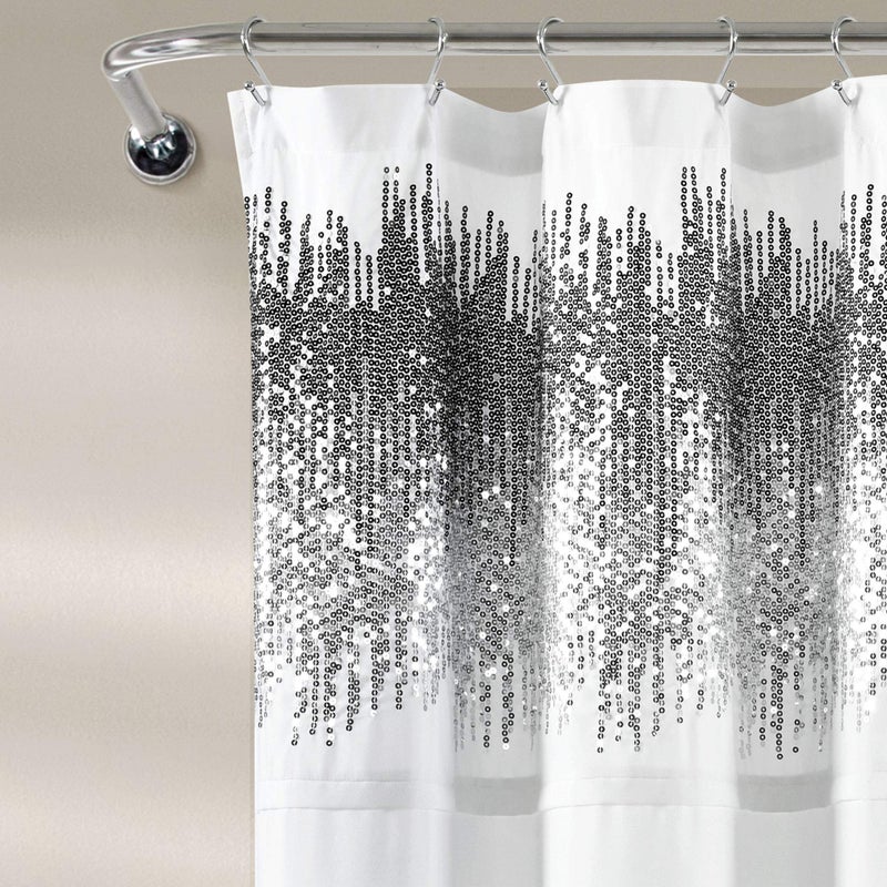 Lush Decor Shimmer Sequins Shower Curtain White & Black 72" x 70" - Image 2