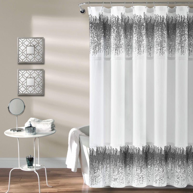 Lush Decor Shimmer Sequins Shower Curtain White & Black 72" x 70" - Image 1