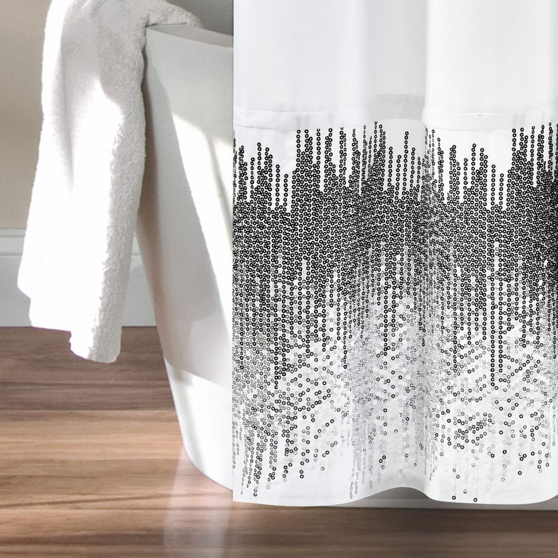 Lush Decor Shimmer Sequins Shower Curtain White & Black 72" x 70" - Image 4