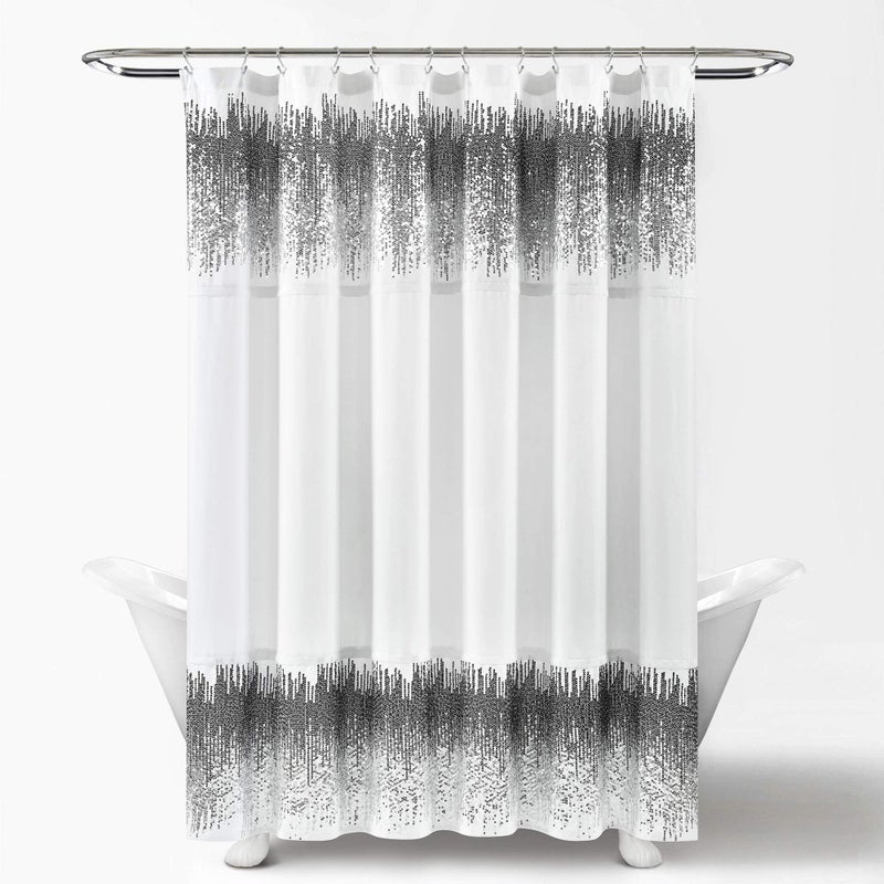 Lush Decor Shimmer Sequins Shower Curtain White & Black 72" x 70" - Image 5