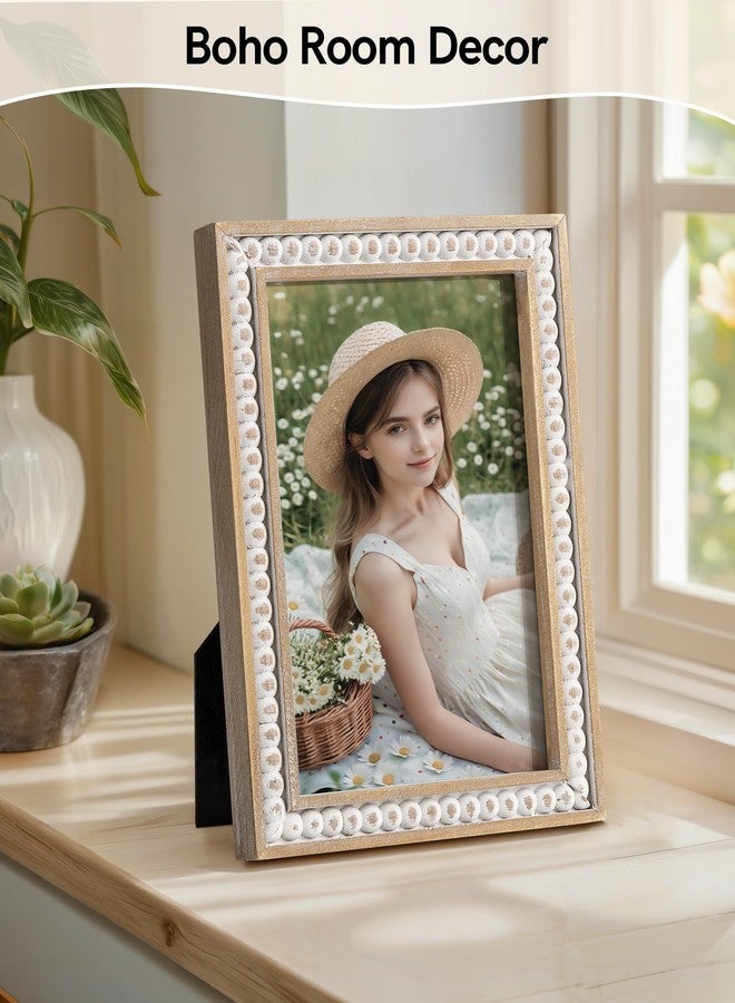 Maxpeuvon 4x6 Picture Frame, Natural Pine Wood Wall Mount Photo Frame Boho Distressed White Vintage Rustic Tabletop Display Home Decor for Bedroom Living Room Hallway Entryway - Image 2