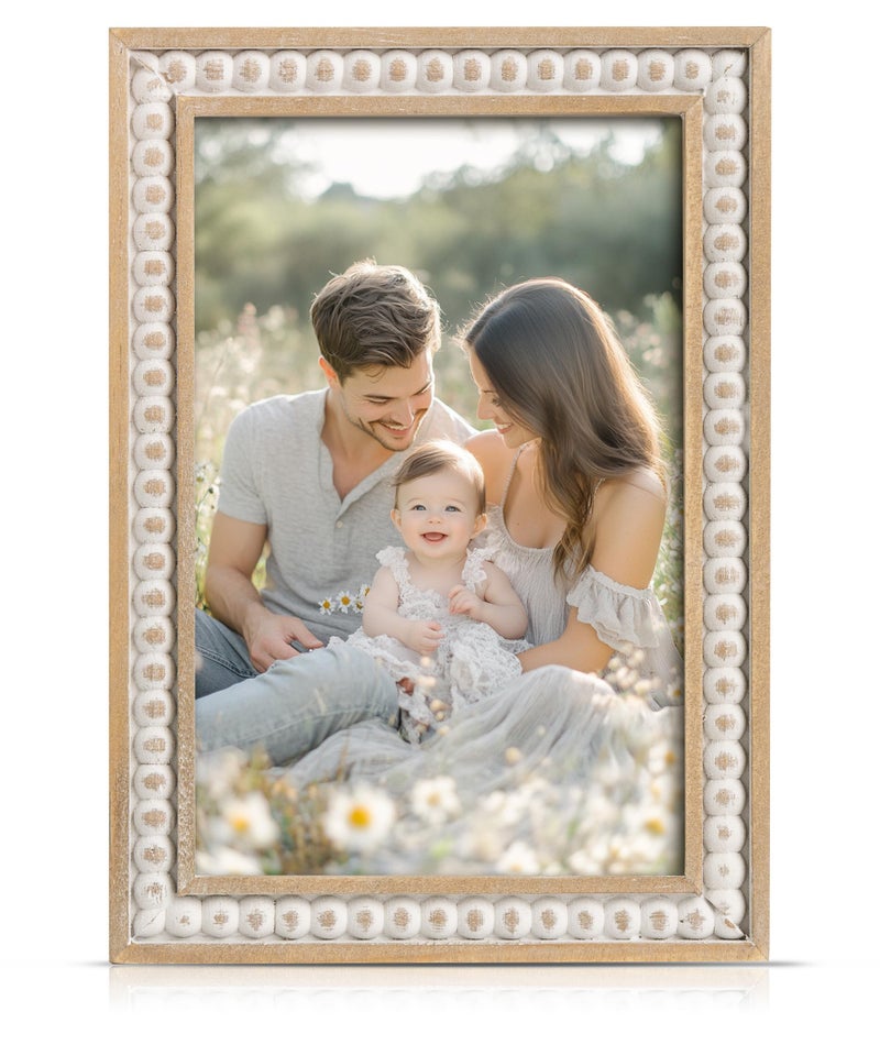Maxpeuvon 4x6 Picture Frame, Natural Pine Wood Wall Mount Photo Frame Boho Distressed White Vintage Rustic Tabletop Display Home Decor for Bedroom Living Room Hallway Entryway - Image 1