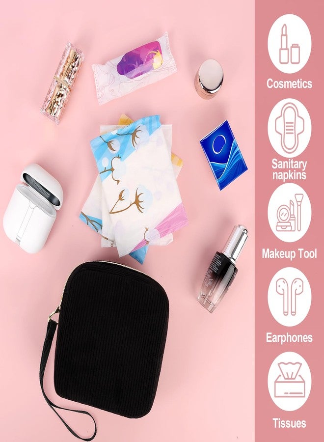 SIDESUGAR Corduroy Period Pouch Small Discreet Period Bag Sanitary Napkin Storage Bag Cute Menstrual Pad Pouch Tampon Bag for Purse Portable Wristlet Makeup Bags for Women Ladies Black - Image 4