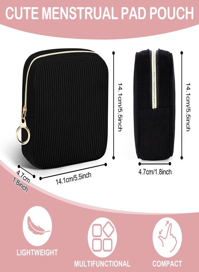 SIDESUGAR Corduroy Period Pouch Small Discreet Period Bag Sanitary Napkin Storage Bag Cute Menstrual Pad Pouch Tampon Bag for Purse Portable Wristlet Makeup Bags for Women Ladies Black - Image 3