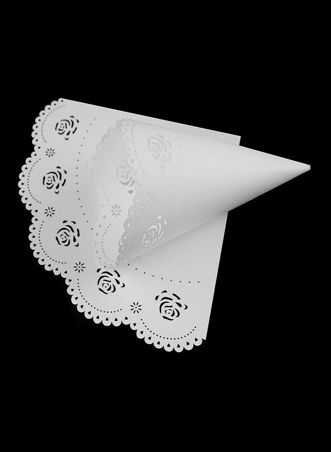 Teemico 50 Pcs Wedding Confetti Cones White Paper Tapers Hollow Print Cone for Party Petal Small Bouquet White Paper Cones for Candy Buffet - Image 5