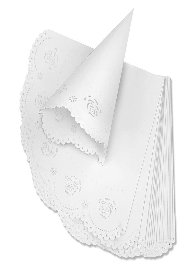 Teemico 50 Pcs Wedding Confetti Cones White Paper Tapers Hollow Print Cone for Party Petal Small Bouquet White Paper Cones for Candy Buffet - Image 1