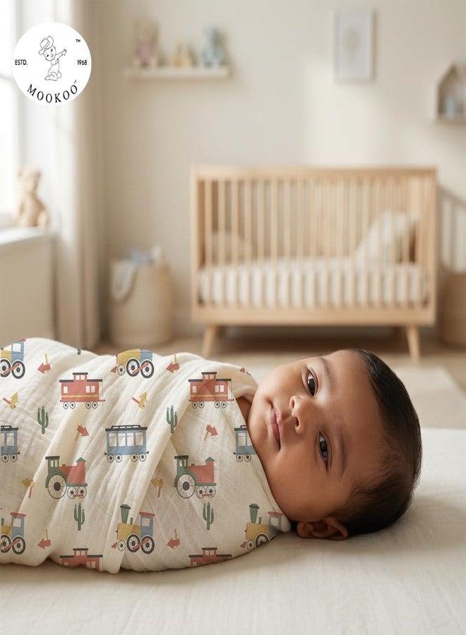 Mookoo Muslin Swaddle for New Born Baby | Baby Swaddle Wrap for Newborn | Soft Muslin Cloth Baby Wrapper Newborn|PO6 (Tractor-Forest,Train-Pumpkin,Butterfly-Owl) - Image 2