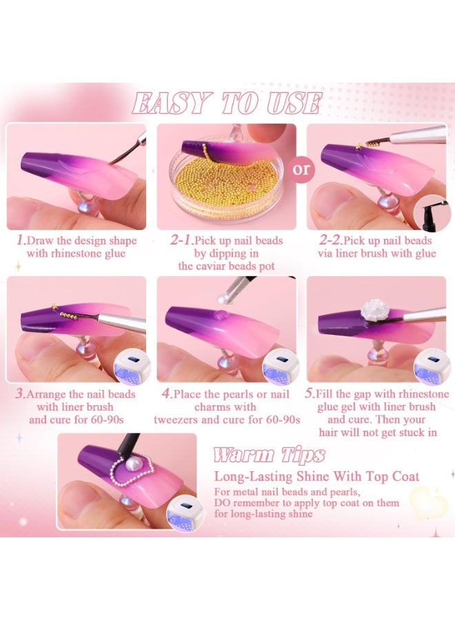 خرز صغير للأظافر بحجم 1-3 ملم، خرز كافيار معدني فضي وذهبي، كرات تذكارية وأحجار للأظافر، سلسلة للأظافر لإكسسوارات وتجهيزات تصميم الأظافر، راينستون ذهبي لمانيكير النساء. - Image 5