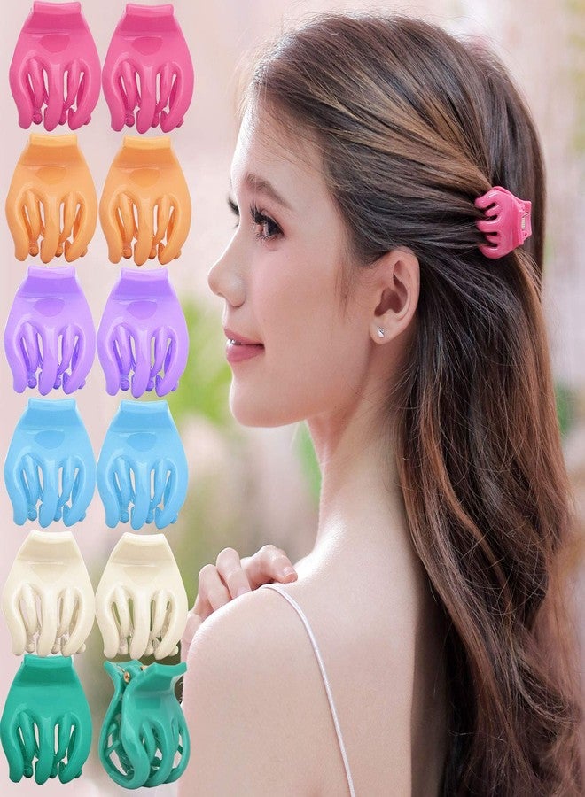 RC ROCHE ORNAMENT 12 Pcs Womens Octopus Claws Jaw Pumpkin Hair Clips Interlocking Teeth Strong Hold No Slip Grip French Clutcher Clamp Classic Beauty Fashion Accessory, Small Pastel Multicolor - Image 1