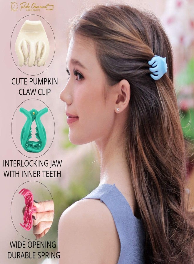 RC ROCHE ORNAMENT 12 Pcs Womens Octopus Claws Jaw Pumpkin Hair Clips Interlocking Teeth Strong Hold No Slip Grip French Clutcher Clamp Classic Beauty Fashion Accessory, Small Pastel Multicolor - Image 2