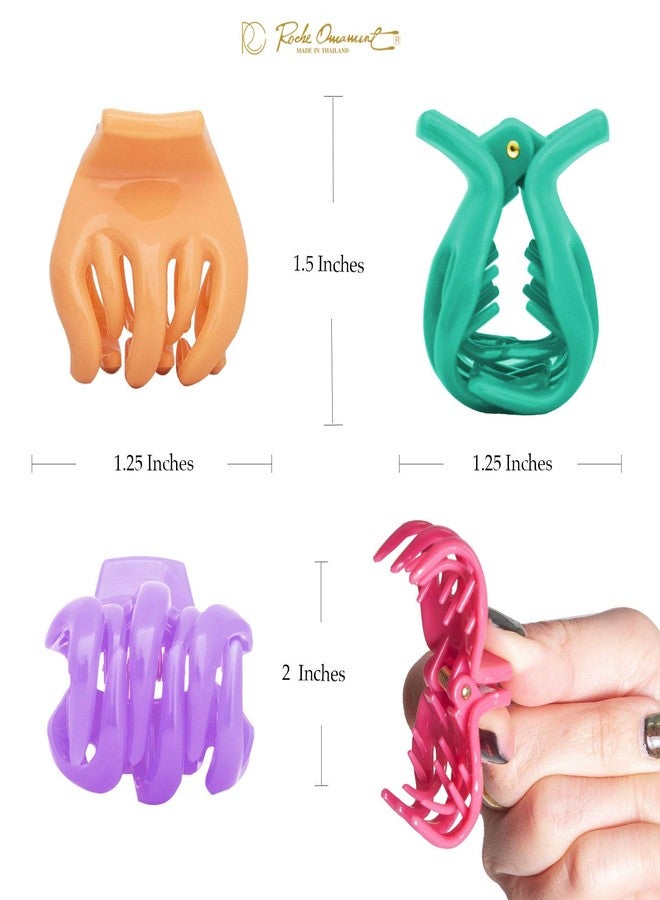 RC ROCHE ORNAMENT 12 Pcs Womens Octopus Claws Jaw Pumpkin Hair Clips Interlocking Teeth Strong Hold No Slip Grip French Clutcher Clamp Classic Beauty Fashion Accessory, Small Pastel Multicolor - Image 4