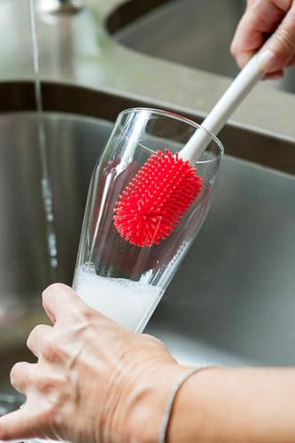 Joie Bottle Brush, Silicone Scrubber with Long Handle, Ideal for Cleaning Water Bottles, Baby Bottles and Glasses, Gentle Non-Scratch Bristles, Handy Kitchen Gadget, Colors May Vary - Image 5