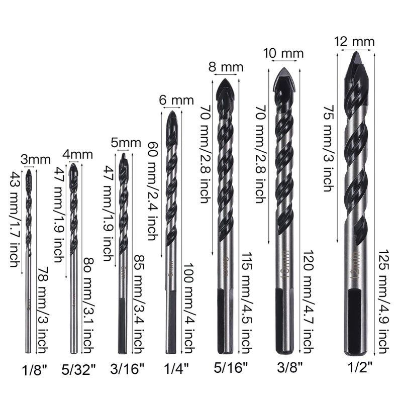 HPMAISON 7PCS Tungsten Carbide Tip Drill Bits Set Masonry Drill Bits Set for Porcelain Ceramic Tile, Concrete, Brick Wall, Glass, Mirrors, Plastic, Masonry and Wood (3 4 5 6 8 10 12mm) - Image 2