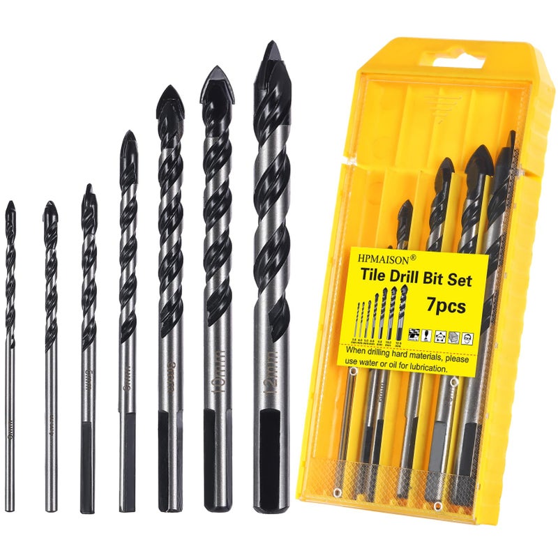HPMAISON 7PCS Tungsten Carbide Tip Drill Bits Set Masonry Drill Bits Set for Porcelain Ceramic Tile, Concrete, Brick Wall, Glass, Mirrors, Plastic, Masonry and Wood (3 4 5 6 8 10 12mm) - Image 1