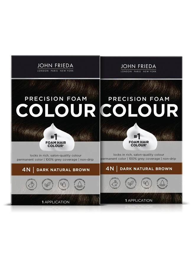 John Frieda رغوة تلوين دقيقة، بني طبيعي داكن 4N، مجموعة صبغة شعر تغطي كامل، تغطية رمادية مضادة للتلاشي، صبغة شعر بتشبع لون عميق، عبوة من 2 - Image 1