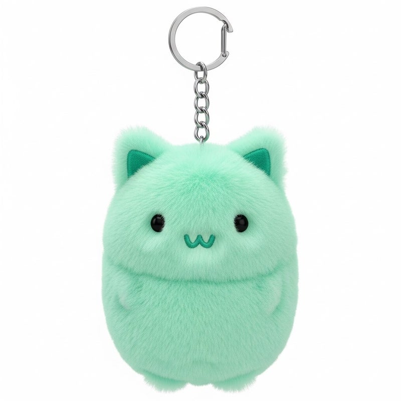 general Mint Green Fluffy Anime Character Plush Keychain with Gold Metal Chain Clip - Image 3