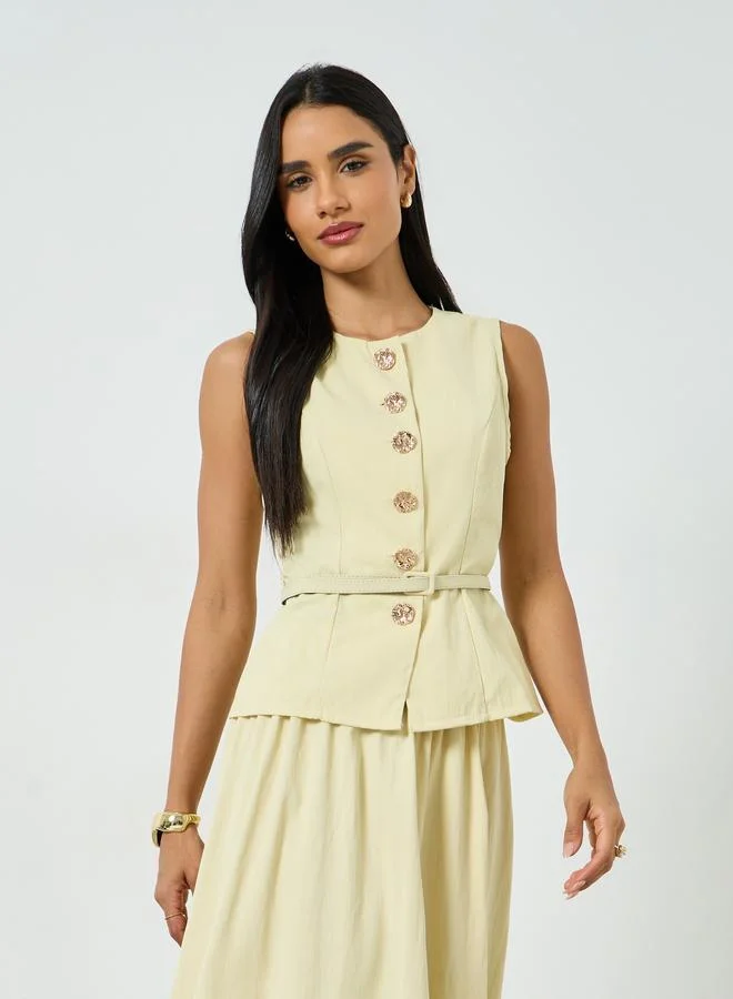 Take Two Yellow Sleeveless Top and Plain Skirt Co-Ords