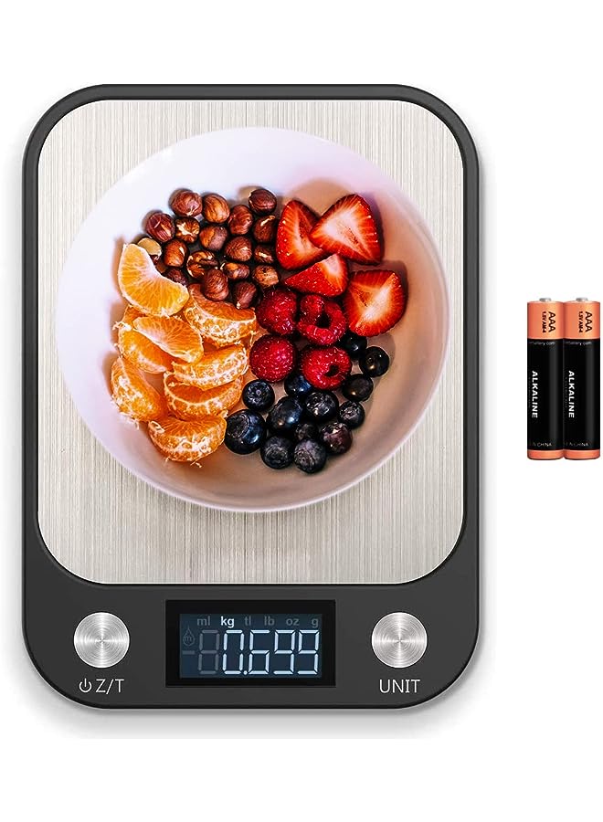 PROMASS Digital Kitchen Scale (15KG) with Large LCD Display, Food Scale, with Stainless Steel Platform, High Accuracy, Compact and Slim - Black (15 Kg) - Image 1