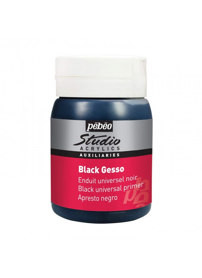 Pebeo Pebeo Gesso Universal Primer Studio Acrylics Auxiliaries, 500 ml, Black, 16 Fl Oz  - Image 1