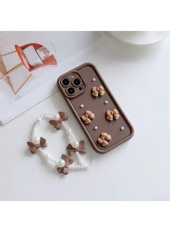 حالة هاتف IPhone 14 Pro Max بسوار القوس اللؤلؤ الأسود لطيف ناعم عصري - Image 2