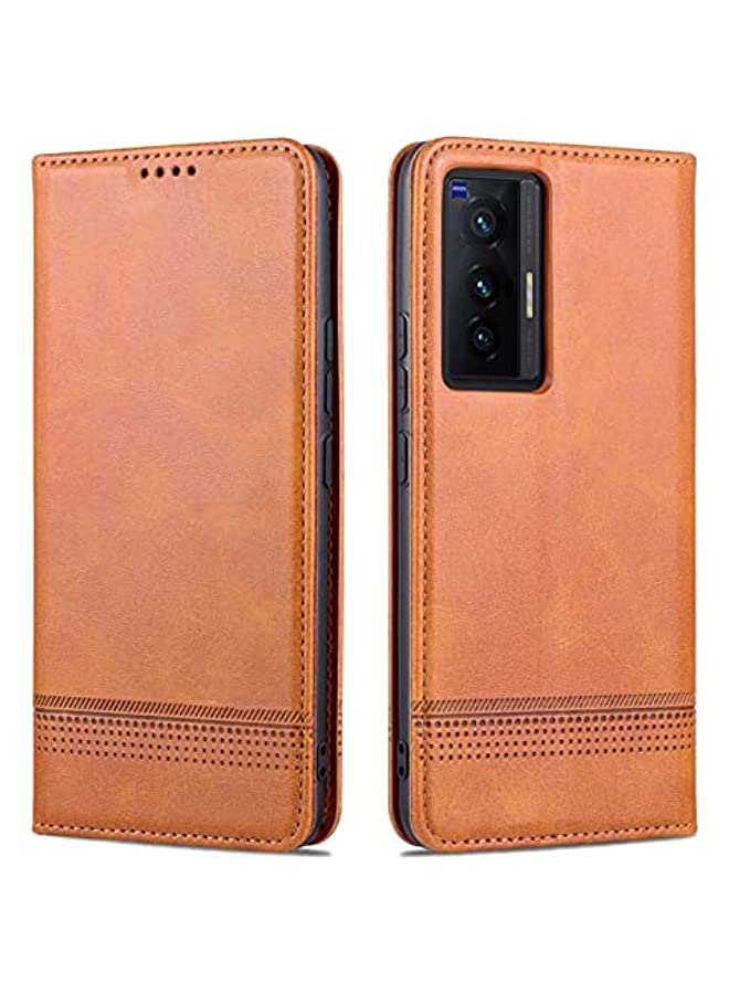 erorex جراب Aookay لهاتف Vivo X70 Pro، جراب واقٍ من الجلد الفاخر مع حامل قابل للطي لهاتف Vivo X70 Pro [إغلاق مغناطيسي وحامل بطاقات] (Vivo X70 Pro، أصفر) - Image 1