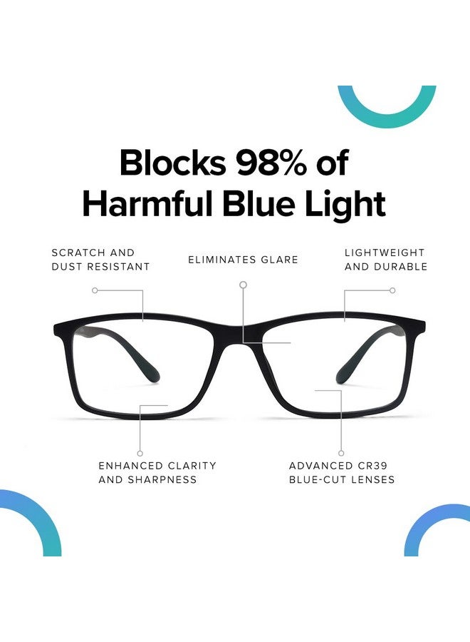 Intellilens | Zero Power Blue Cut Computer Glasses | Anti Glare, Lightweight & Blocks Harmful Rays | UV Protection Specs | For Men & Women | Black | Square | Medium - Image 3