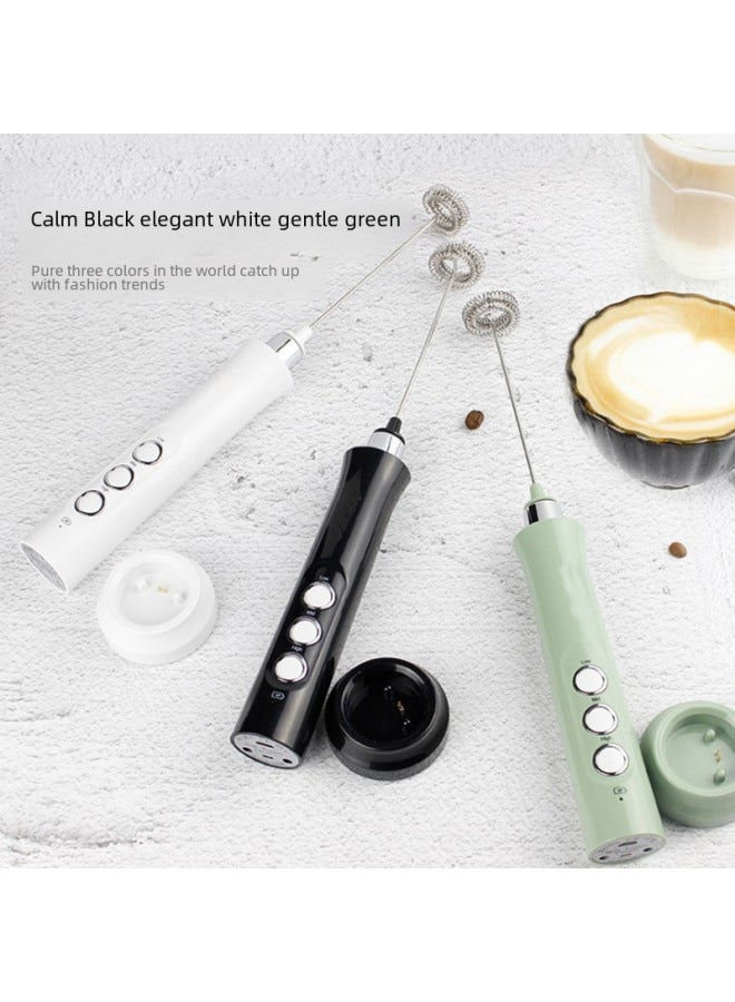 Blender Handheld Electric Small Household Egg Beater USB Charging Milk Beater Baking Milk Foam Machine-Color:EW-072 Double Head 304 Bracket-Pearl Black  - Image 3