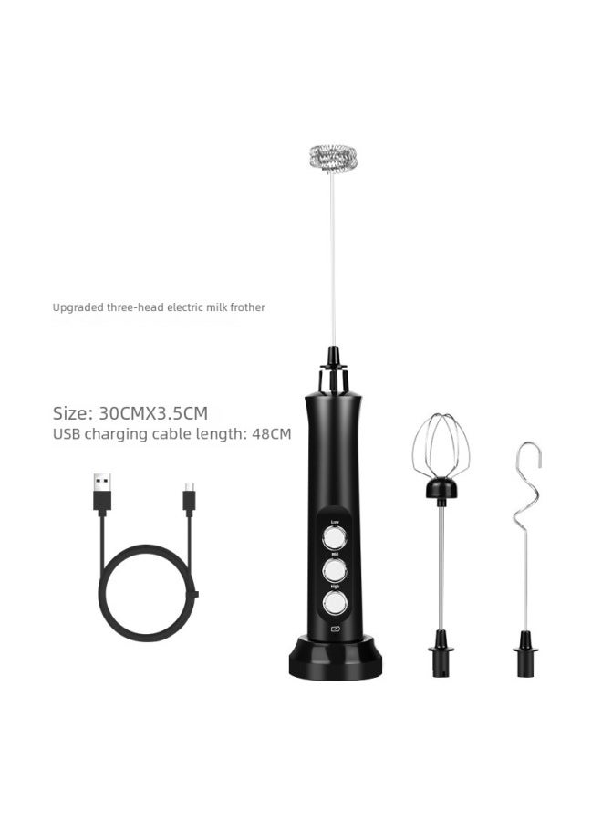 Blender Handheld Electric Small Household Egg Beater USB Charging Milk Beater Baking Milk Foam Machine-Color:EW-072 Double Head 304 Bracket-Pearl Black  - Image 5