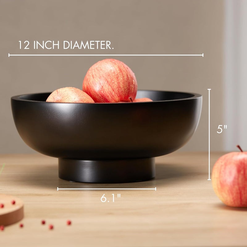 IVE Design Food Safe Solid Wood Black Fruit Bowl for Kitchen Counter 12inch Diameter - Image 2