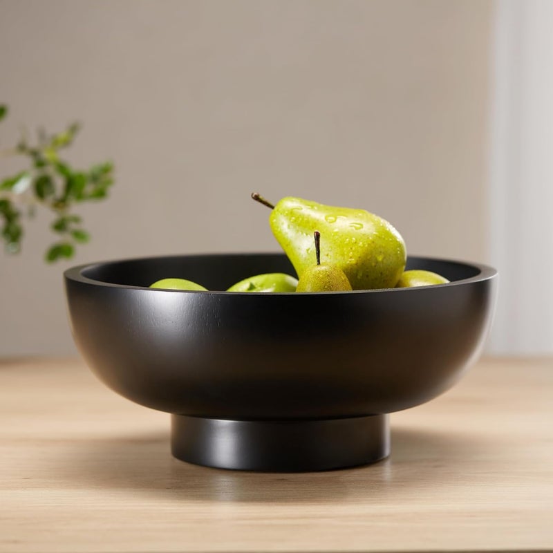 IVE Design Food Safe Solid Wood Black Fruit Bowl for Kitchen Counter 12inch Diameter - Image 3
