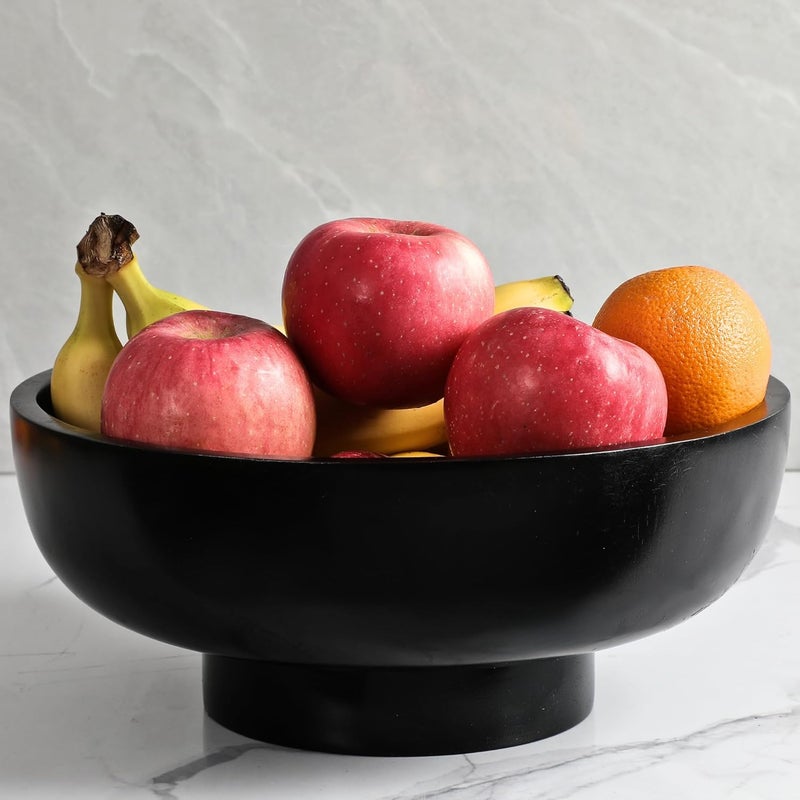 IVE Design Food Safe Solid Wood Black Fruit Bowl for Kitchen Counter 12inch Diameter - Image 5