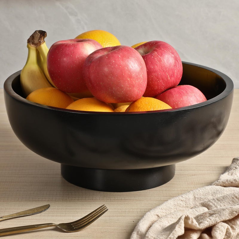 IVE Design Food Safe Solid Wood Black Fruit Bowl for Kitchen Counter 12inch Diameter - Image 1