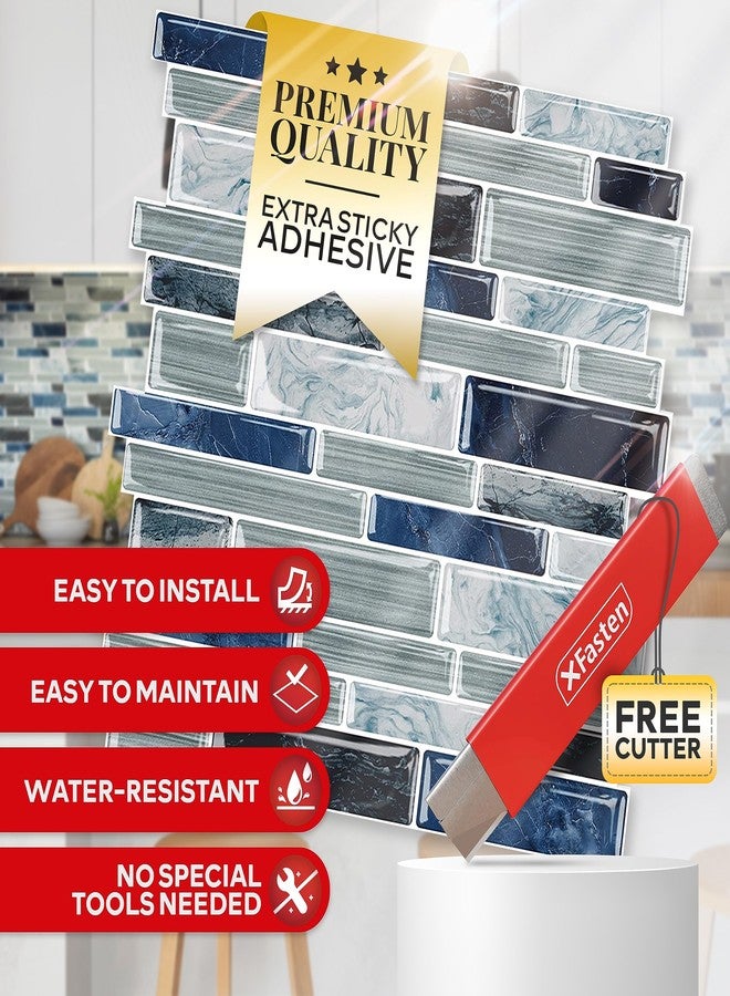 XFasten Peel and Stick Backsplash for Kitchen 10pcs 12” x 12” w/Mini Cutter Blue and Stick Tiles Self Adhesive Tile for Kitchen - Image 2