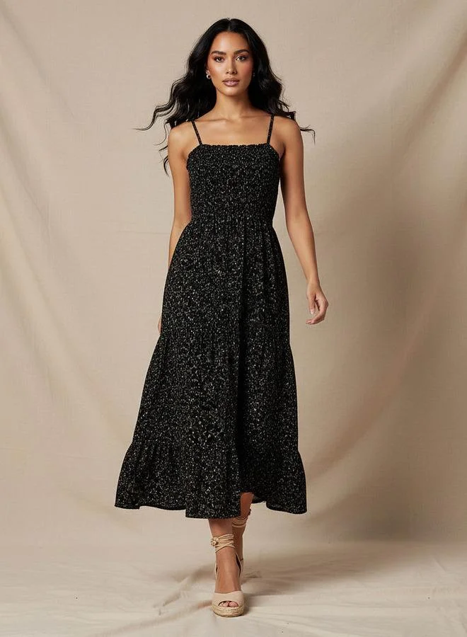 سبلاش فيڤ Floral Print Tiered Women Dress with Smocked Detail