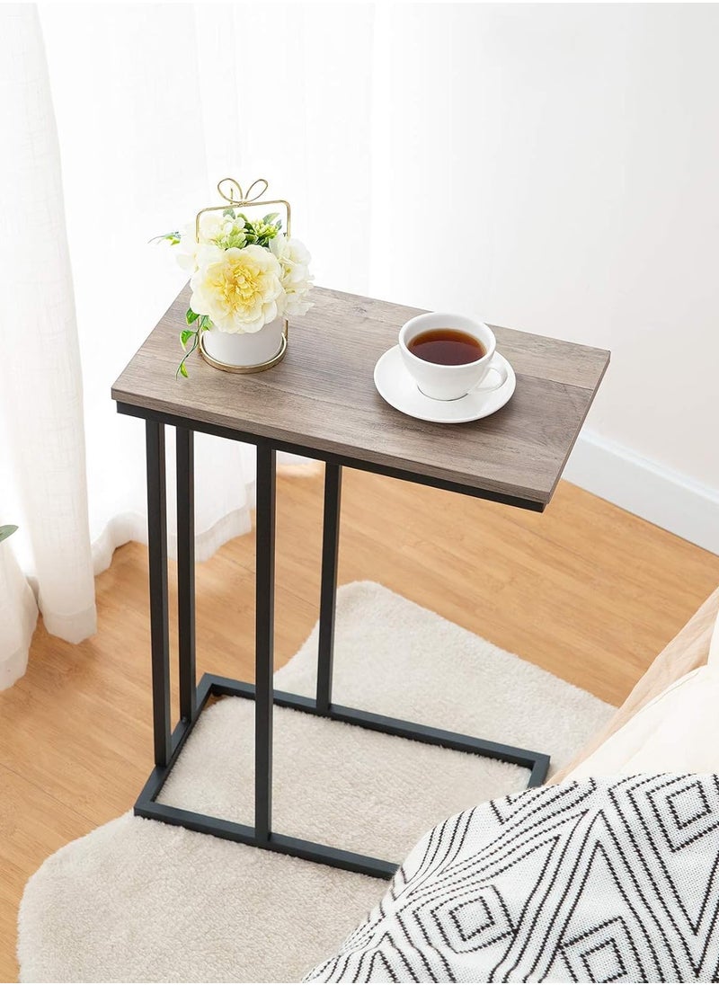 woodx Set of 2 C-Shaped Side Tables with Wood Finish Top and Black Metal Frame  - Image 2