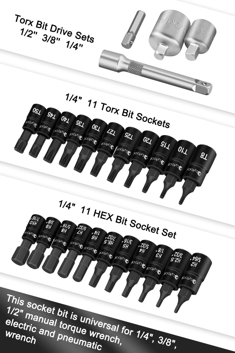 Lytool Torx and Hex Bit Socket Set 1/4” Drive S2 Steel CR-V: 25pcs Allen Wrench Kit with Adapters – For Mechanic, DIY, Automotive & Home Repair - Image 2